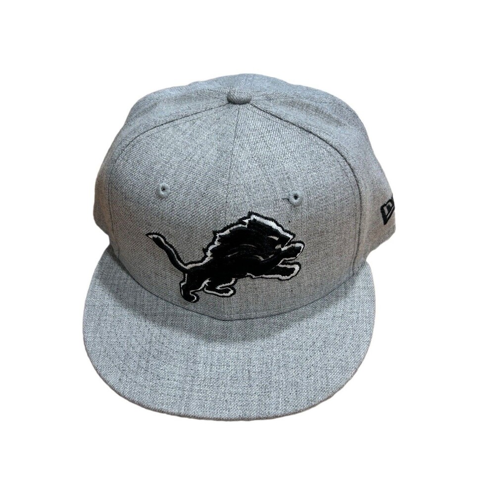 New Era 59FIFTY Detroit Lions Fitted Hat Gray Black Logo NFL Cap Size 7 1/8